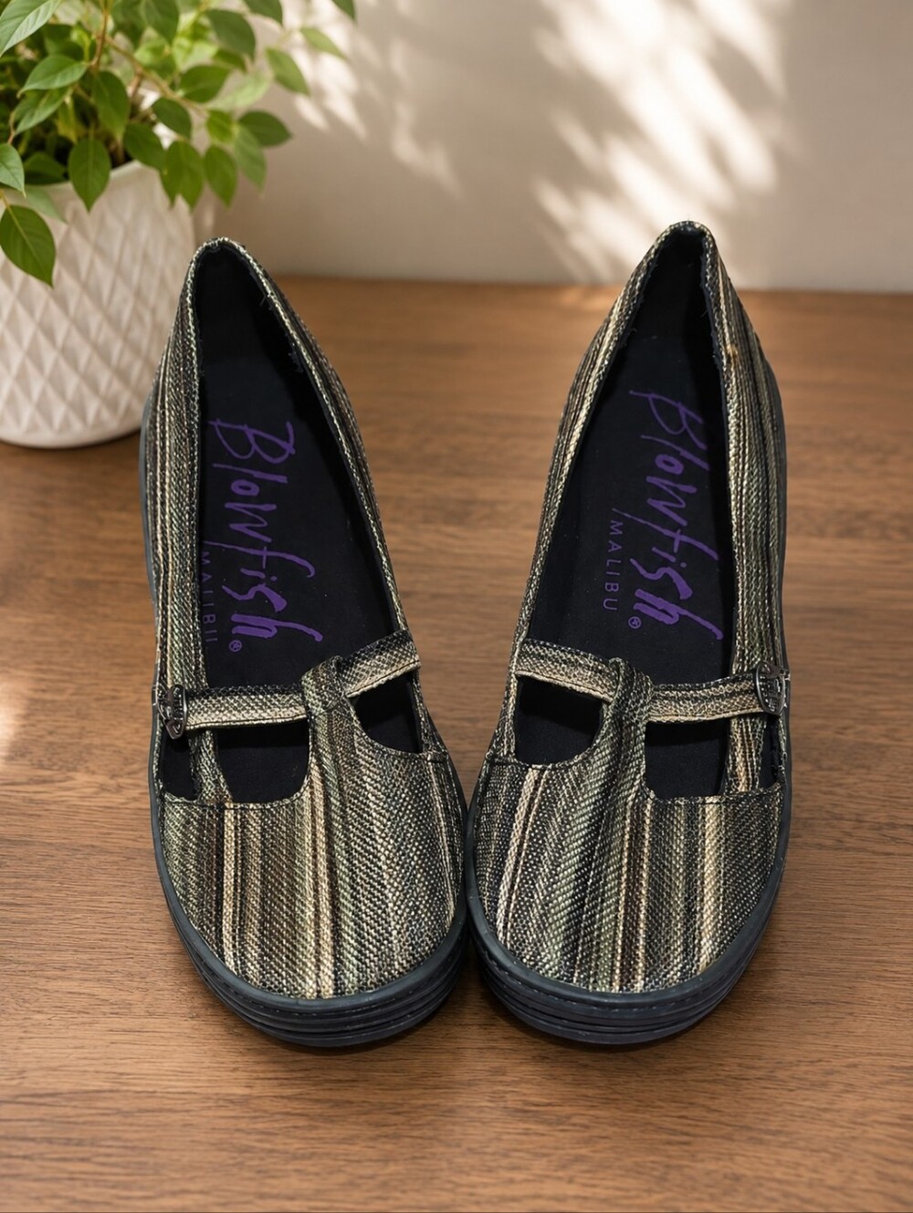 Blowfish Striped Slip-On Mary Jane Flats in Brown and Black Size 10.5